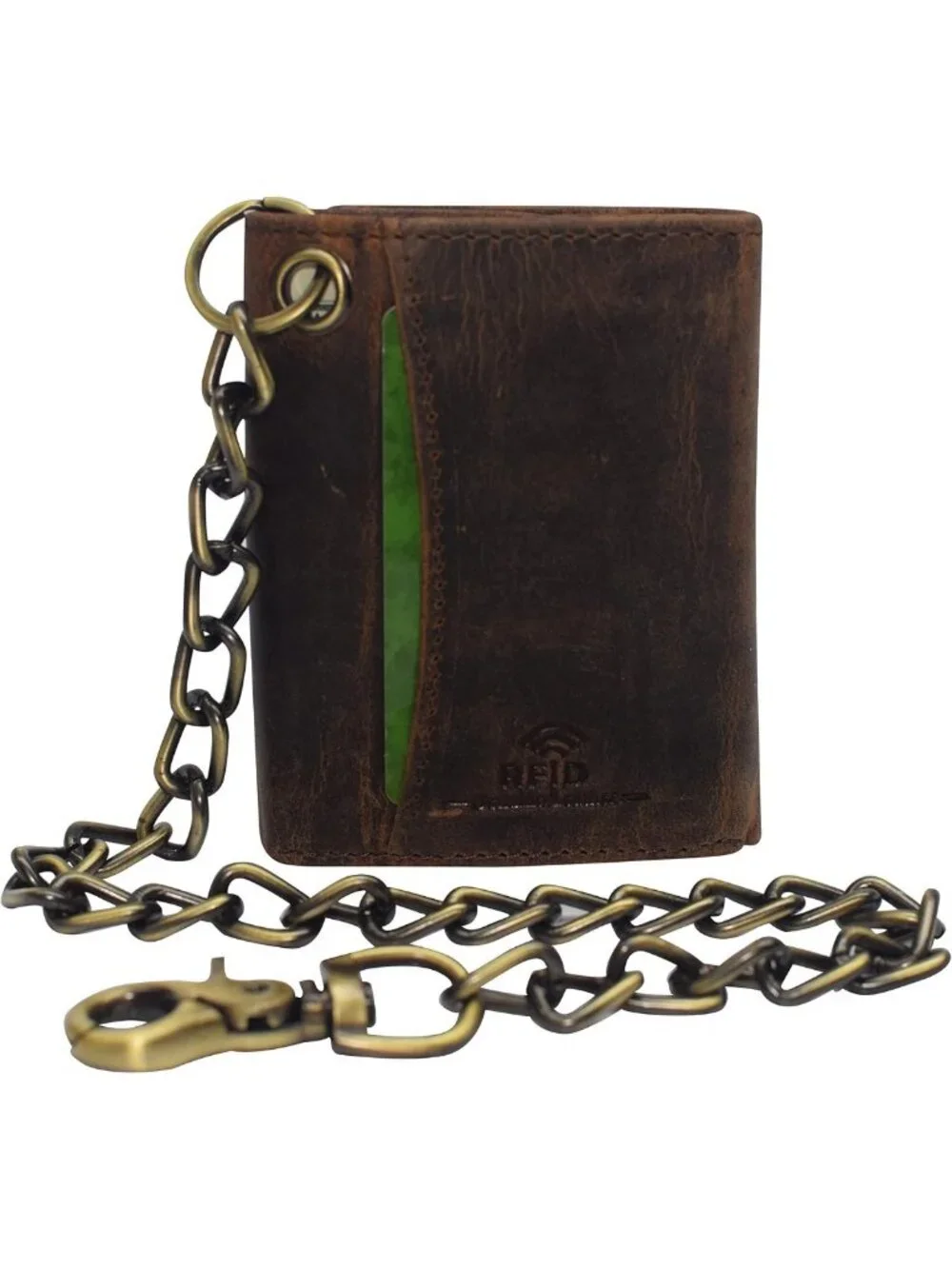 Vintage Leather Biker Chain Wallet for Men - RFID Blocking, Trifold, Snap